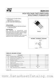 BUH1215 datasheet pdf SGS Thomson Microelectronics