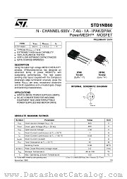 STD1NB60 datasheet pdf SGS Thomson Microelectronics