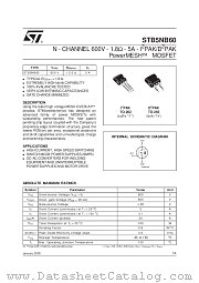 STB5NB60 datasheet pdf SGS Thomson Microelectronics
