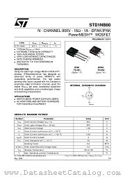 STD1NB80 datasheet pdf SGS Thomson Microelectronics