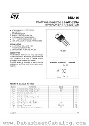 BUL416 datasheet pdf SGS Thomson Microelectronics