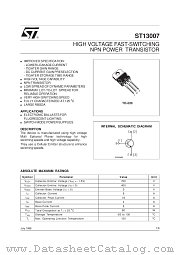 ST13007 datasheet pdf SGS Thomson Microelectronics