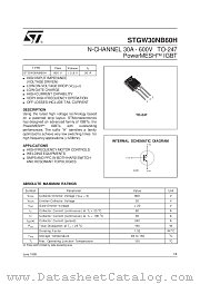 STGW30NB60H datasheet pdf SGS Thomson Microelectronics
