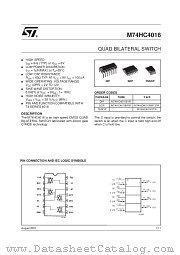 M74HC4016B1R datasheet pdf SGS Thomson Microelectronics
