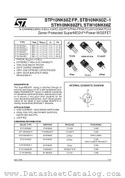 STP10NK60Z datasheet pdf SGS Thomson Microelectronics