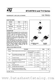 BTA12-800CW datasheet pdf SGS Thomson Microelectronics