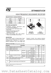 STTH6003TV datasheet pdf SGS Thomson Microelectronics