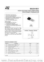 BULD118D-1 datasheet pdf SGS Thomson Microelectronics