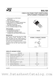 BUL138 datasheet pdf SGS Thomson Microelectronics