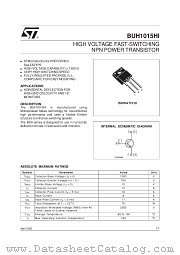 BUH1015HI datasheet pdf SGS Thomson Microelectronics