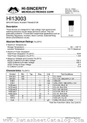 HI13003 datasheet pdf Hi-Sincerity Microelectronics