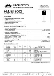 HMJE13003 datasheet pdf Hi-Sincerity Microelectronics