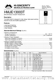 HMJE13003T datasheet pdf Hi-Sincerity Microelectronics