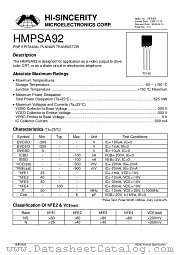 HMPSA92 datasheet pdf Hi-Sincerity Microelectronics