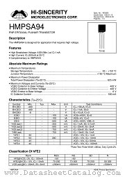 HMPSA94 datasheet pdf Hi-Sincerity Microelectronics