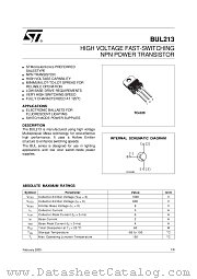 BUL213 datasheet pdf ST Microelectronics