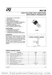 BUL138 datasheet pdf ST Microelectronics