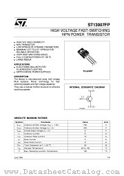 ST13007FP datasheet pdf ST Microelectronics