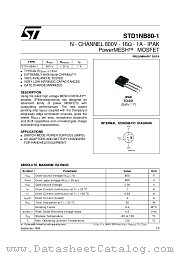 STD1NB80-1 datasheet pdf ST Microelectronics