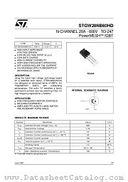 STGW20NB60HD datasheet pdf ST Microelectronics