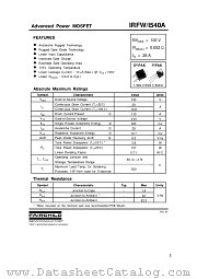 IRFW540ATM datasheet pdf Fairchild Semiconductor