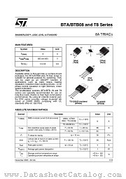 BTA08-600BWRG datasheet pdf ST Microelectronics