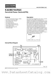 KA5M0765RQCYDTU datasheet pdf Fairchild Semiconductor