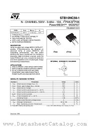 STB10NC50T4 datasheet pdf ST Microelectronics