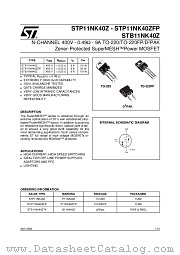 STB11NK40ZT4 datasheet pdf ST Microelectronics