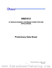 W681513 datasheet pdf Winbond Electronics