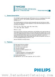 74HC283D datasheet pdf Philips