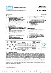 CMX649D3 datasheet pdf CONSUMER MICROCIRCUITS LIMITED