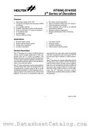 HT604 datasheet pdf Holtek Semiconductor