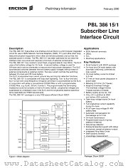 PBL386151SHT datasheet pdf Ericsson Microelectronics