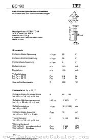 BC192 datasheet pdf ITT Semiconductors