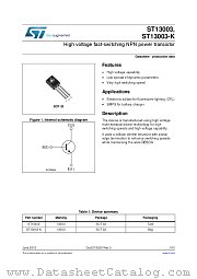 ST13003-K datasheet pdf ST Microelectronics