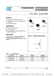 STGB20NC60V datasheet pdf ST Microelectronics