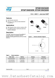 STGW19NC60W datasheet pdf ST Microelectronics