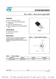 STGW30NC60KD datasheet pdf ST Microelectronics