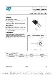 STGW30NC60WD datasheet pdf ST Microelectronics