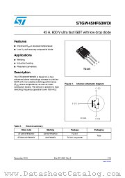 STGW45HF60WDI datasheet pdf ST Microelectronics