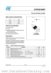 STPS30100ST datasheet pdf ST Microelectronics