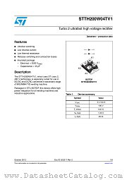 STTH200W04TV1 datasheet pdf ST Microelectronics