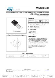 STWA20N95K5 datasheet pdf ST Microelectronics