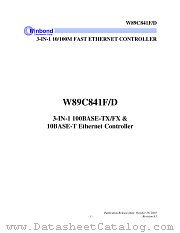 W89C841D datasheet pdf Winbond Electronics